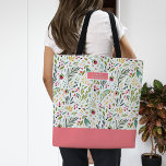 Garden Whimsy Floral Monogram Tote Bag<br><div class="desc">Custom allover print tote bag personalised with your monogram name or other text. This cute girly design features a whimsical floral pattern in coral,  green,  aqua and yellow colours. Use the design tools to edit the monogram fonts and colours or upload your own photos.</div>
