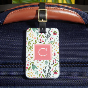 Garden Whimsy Floral Monogrammed Luggage Tag