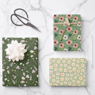 Garden Whimsy Green 3 Wrapping Paper Sheet