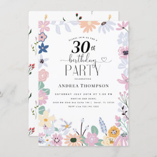 Garden Wildflower 30th birthday invitations