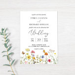 Garden Wildflower Colourful Boho Botanical Wedding Invitation<br><div class="desc">Colourful wildflowers and butterflies create a rustic,  botanical design for your garden wedding invitations. Yellow,  orange,  pink,  and blue flowers dance across the bottom. The serif and cursive fonts add to this beautifully classic design.</div>