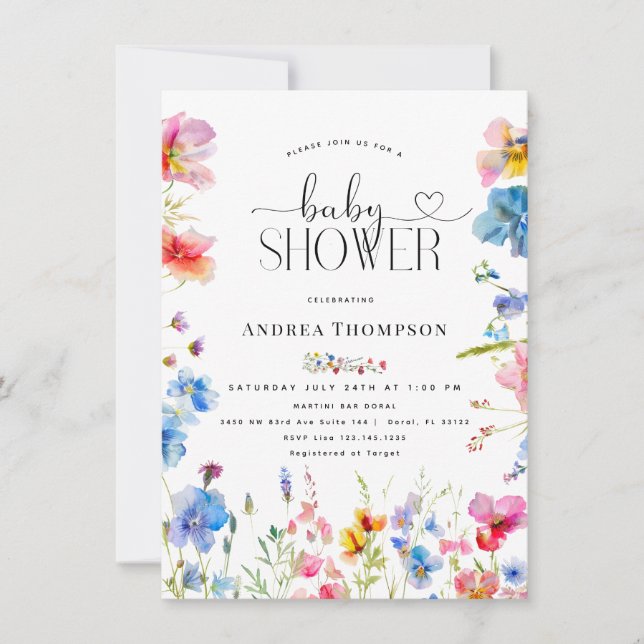 Garden Wildflower Typography Baby Shower Invitation (Front)