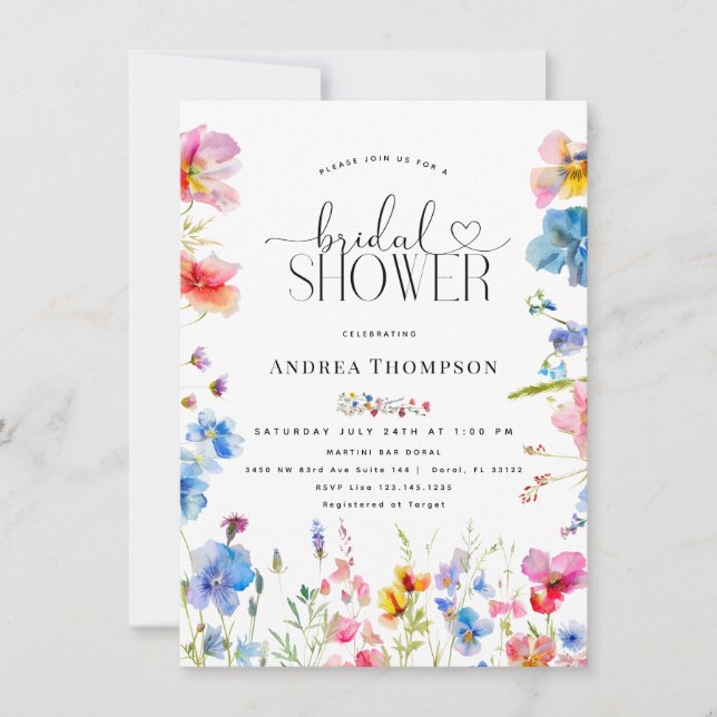 Garden Wildflower Typography Bridal Shower Invitation (Front)