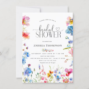 Garden Wildflower Typography Bridal Shower Invitation