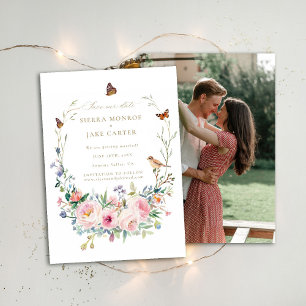 Garden Wildflowers Chic Photo Wedding Save Date Invitation