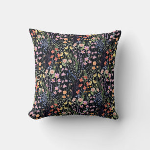 Garden Wildflowers Dark Background Cushion
