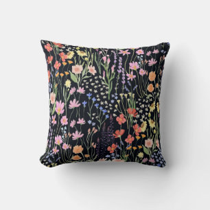 Garden Wildflowers Dark Background Cushion