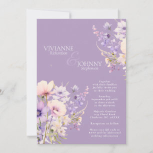 Garden Wildflowers Lavender Wedding QR code Invitation