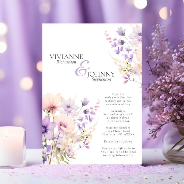 Garden Wildflowers Lavender Wedding QR code Invitation (Garden Wildflowers Lavender Wedding QR code Invitation)