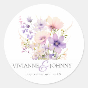 Garden Wildflowers Purple Lavender Purple Wedding Classic Round Sticker