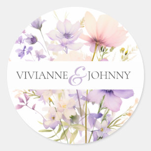 Garden Wildflowers Purple Lavender Purple Wedding Classic Round Sticker