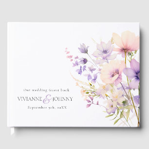 Garden Wildflowers Purple Lavender Purple Wedding Guest Book
