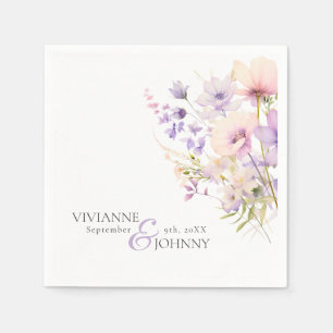 Garden Wildflowers Purple Lavender Purple Wedding Napkin