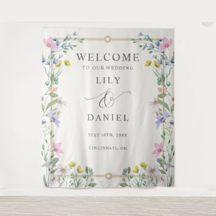 Garden Wildflowers Wedding Photo Backdrop Tapestry