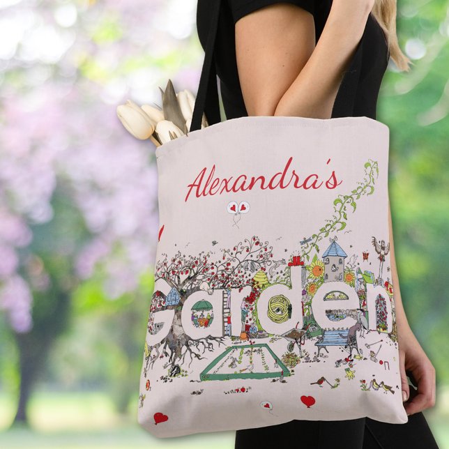 Garden Wildlife Floral Word Art Personalised  Tote Bag (Garden lovers wildlife floral custom name tote bag)