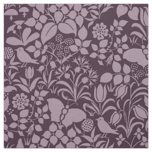 Garden with Birds and Butterflies, Aubergine Fabric