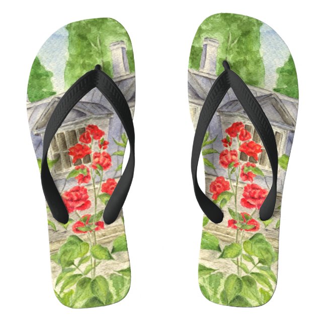 Garden with roses near the house flip flops (Footbed)