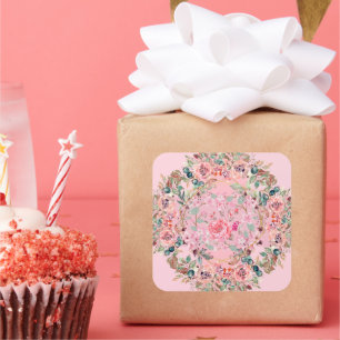 Garden Wreath Harmony – Delicate Flower Circle Square Sticker