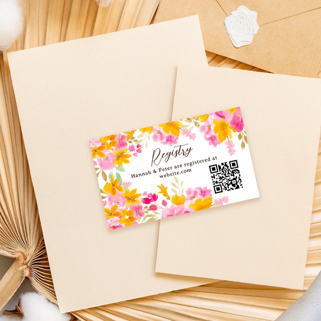 Garden yellow pink floral registry bridal shower enclosure card (Garden yellow pink floral registry bridal shower enclosure card)