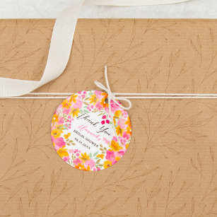Garden yellow pink floral watercolor bridal shower favour tags