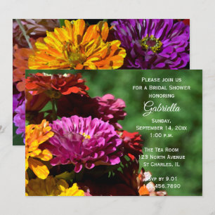 Garden Zinnia Flowers Bridal Shower Invitation