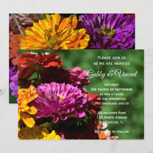 Garden Zinnia Flowers Wedding Invitation