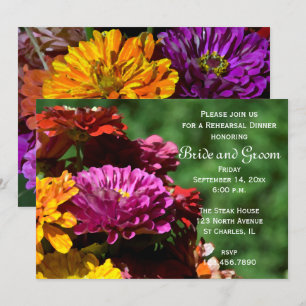 Garden Zinnia Flowers Wedding Rehearsal Dinner Invitation