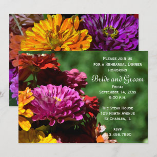 Garden Zinnia Flowers Wedding Rehearsal Dinner Invitation