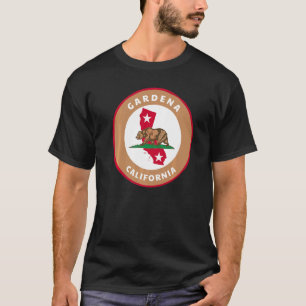 Gardena California Ca Flag And Bear Badge Souvenir T-Shirt