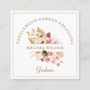 Gardener Blush Pink Floral Honey Bee Square Business Card