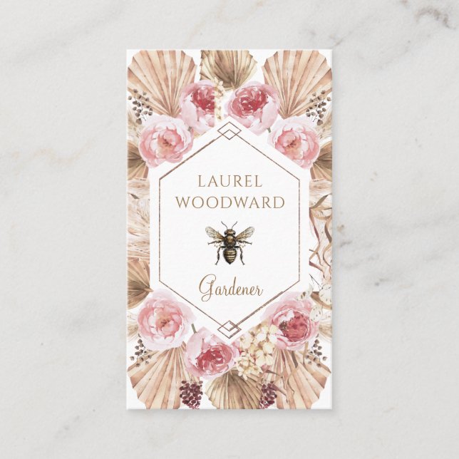 Gardener Boho Blush Pink Floral Gold Business Card (Front)