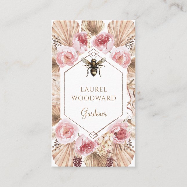 Gardener Boho Blush Pink Floral Gold Business Card (Front)