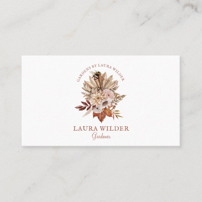 Gardener Boho Terracotta Cream Floral  Business Card (Front)
