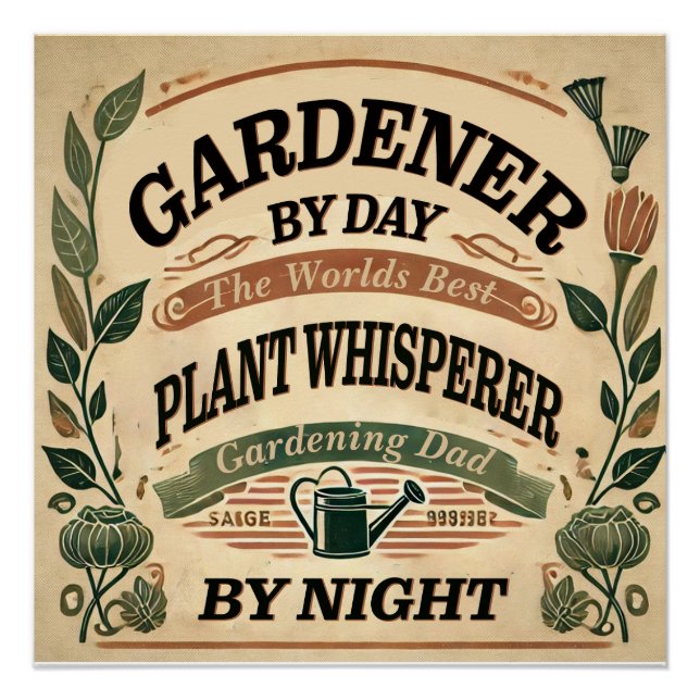 Gardener by Day Customisable Glossy Poster (Front)