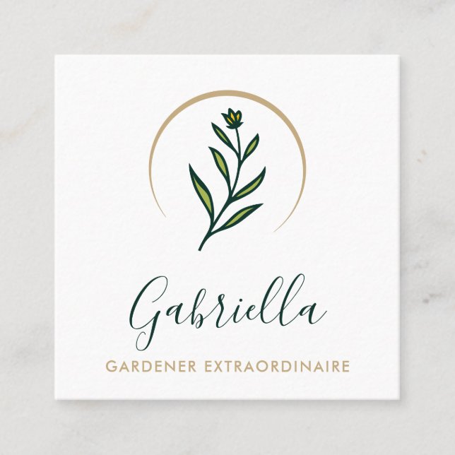 Gardener Custom Floral Logo QR Code Square Business Card (Front)