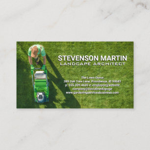 Gardener Cutting Lawn Aerial View Business Card