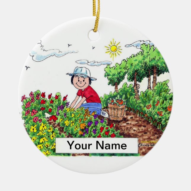 Gardener - Female Ceramic Tree Decoration (Front)