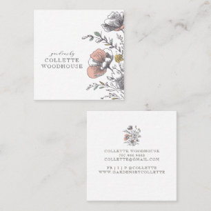 Gardener Hand Drawn Painted Florals Square Business Card