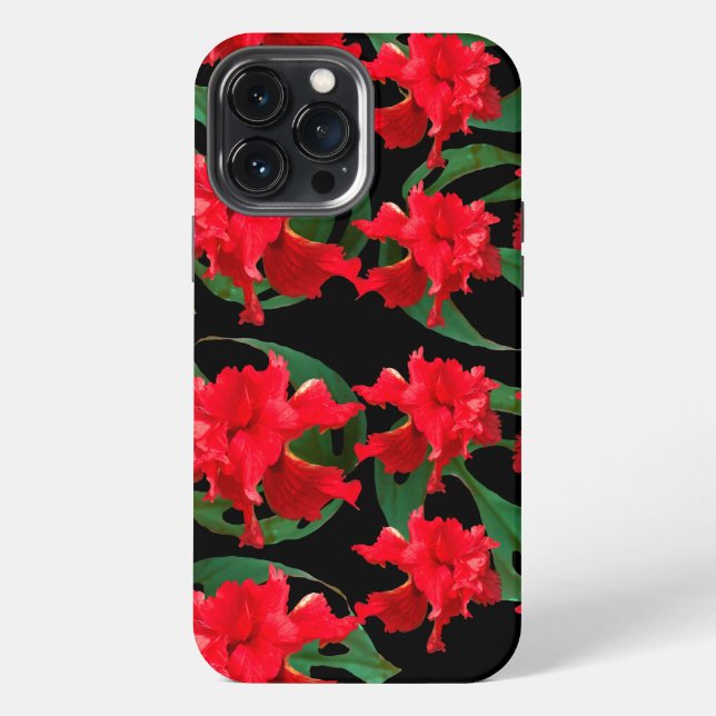 Gardener Hibiscus Monstera Pattern Black  iPhone Case (Back)