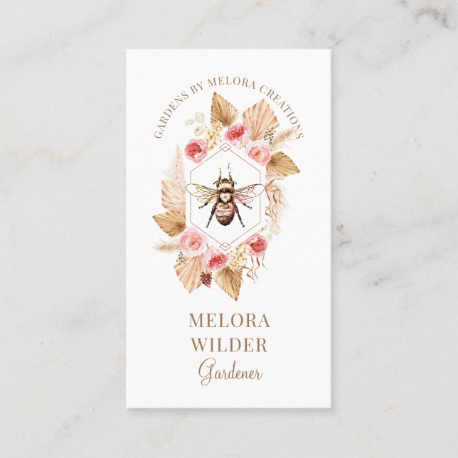 Gardener Honey Bee And Blush Pink And Floral Business Card (Front)