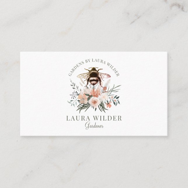 Gardener Honey Bee Blush Peach Pink Floral  Busine Business Card (Front)