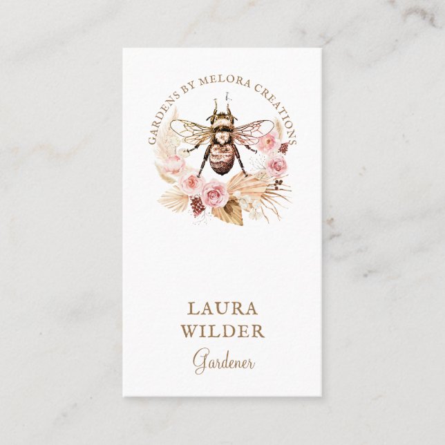Gardener Honey Bee Blush Pink Cream Floral  Business Card (Front)