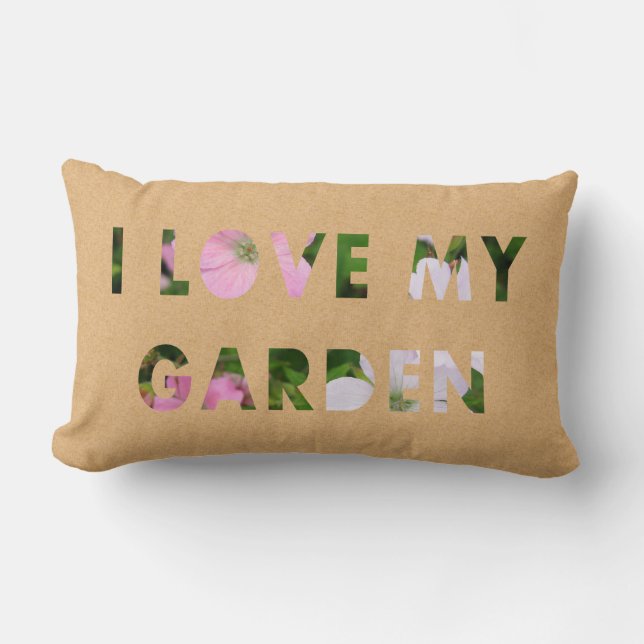 Gardener I Love My Garden Floral Text Lumbar Cushion (Front)