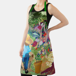 Gardener in flower garden All-Over Print Apron