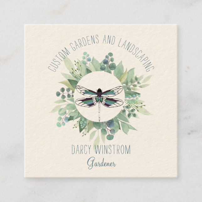 Gardener Landscaper Watercolor Greenery Square Business Card (Front)