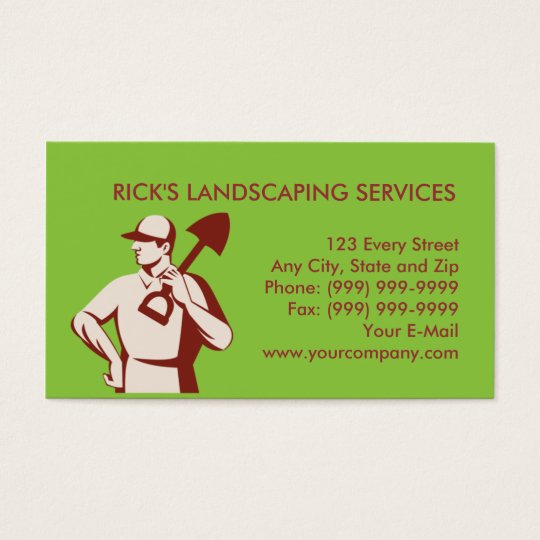 gardener landscaper worker with shovel business card