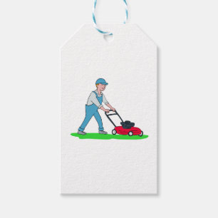 Gardener Mowing Lawn Cartoon Gift Tags