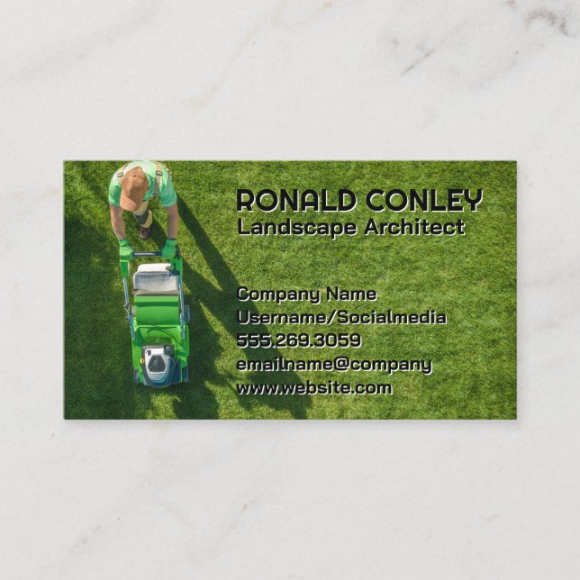 Gardener Mowing Lawn | Landscape Business Card (Front)