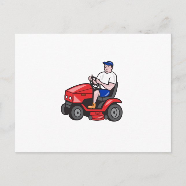 Gardener Mowing Rideon Lawn Mower Cartoon Postcard (Front)