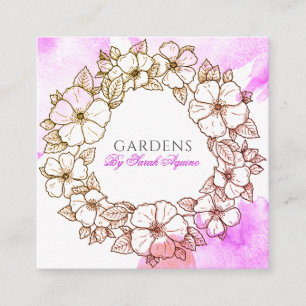 Gardener Or Florist Floral Wreath Watercolor Wash Square Business Card